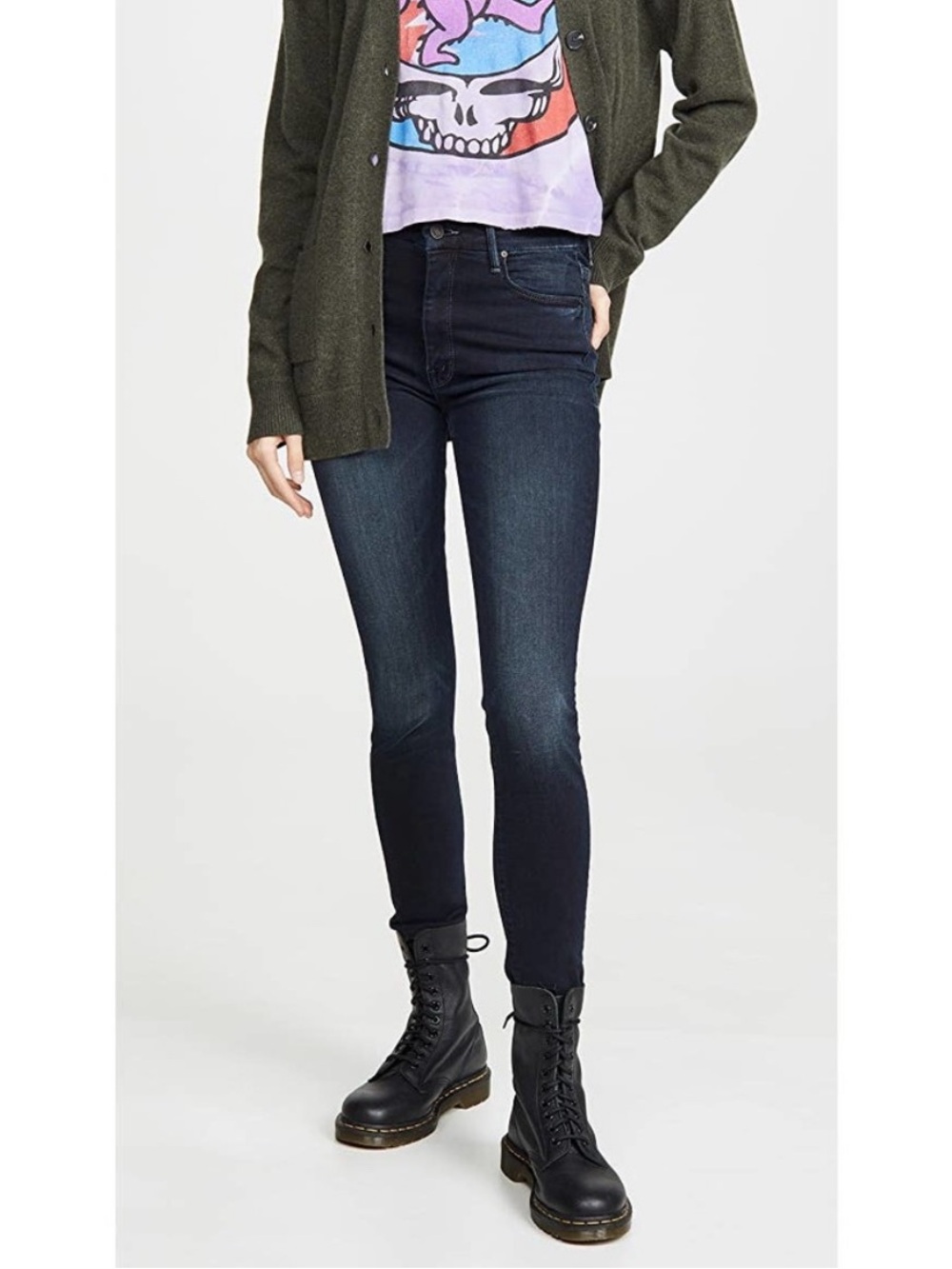 Mother High Waisted Looker Ankle Fray Last Call Dark Wash Size 25